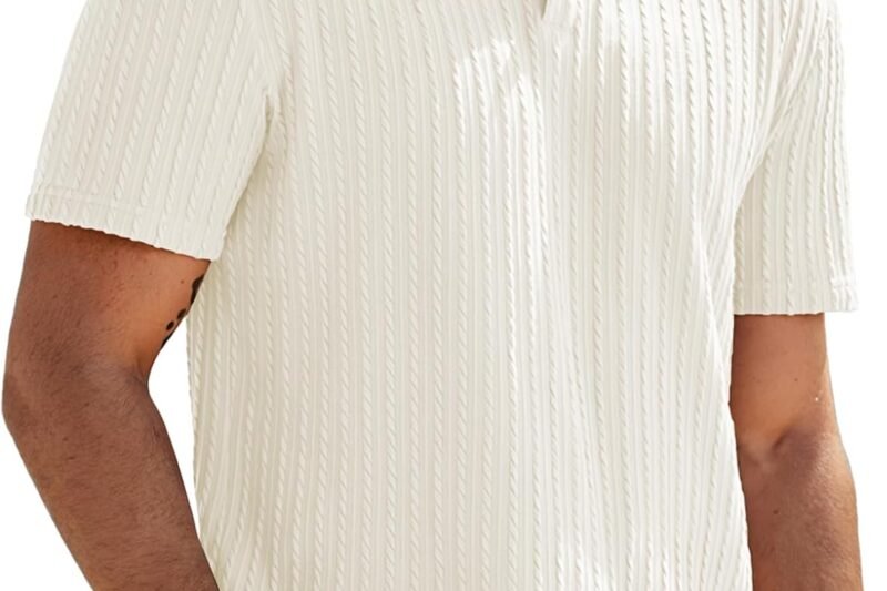 JMIERR Mens Casual Polo Shirt Summer Short Sleeve Vacation Button Beach Knit Stretchy Golf Shirts