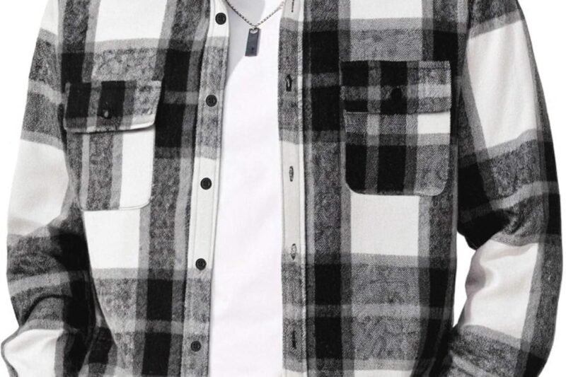 COOFANDY Men’s Flannel Shirts Long Sleeve Cotton Plaid Shirt Jacket Casual Button Down Shirt with Pockets